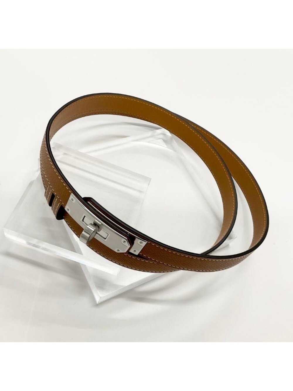 Hermes Leather Kelly 18 Belt Veau Gold Silver